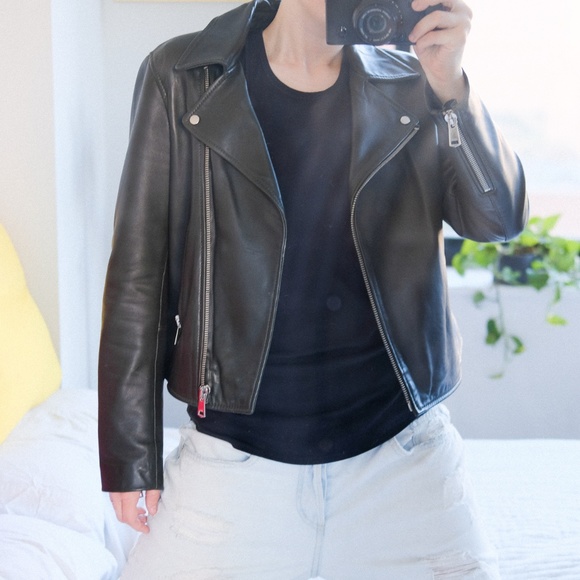 Dark Green Leather Jacket from Reiss - Picture 4 of 6